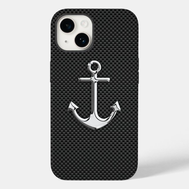 Silver Anchor on Carbon Fiber Case-Mate iPhone Case (Back)