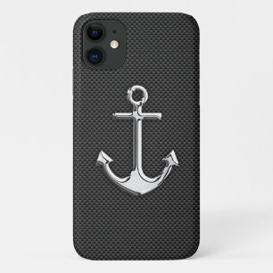 Silver Anchor on Carbon Fiber iPhone 11 Case