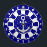 Silver Anchor on Navy Blue and White Dart Board<br><div class="desc">Anchor on navy blue and white Dart Board.</div>