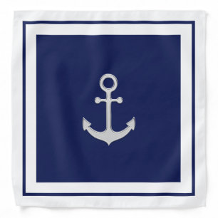 Silver anchor on navy blue nautical bandana