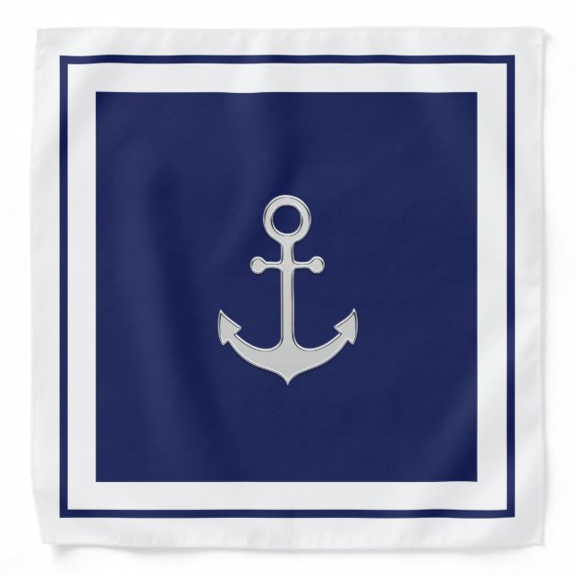 Silver anchor on navy blue nautical bandana (Front)