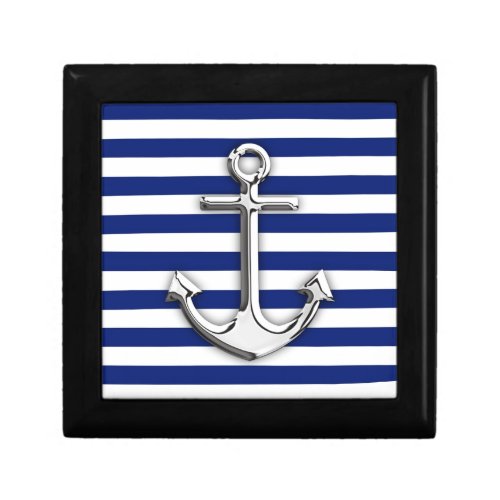 Silver Anchor on Navy Blue Stripes Gift Box