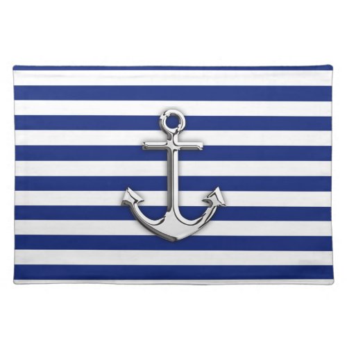 Silver Anchor on Navy Blue Stripes Placemat