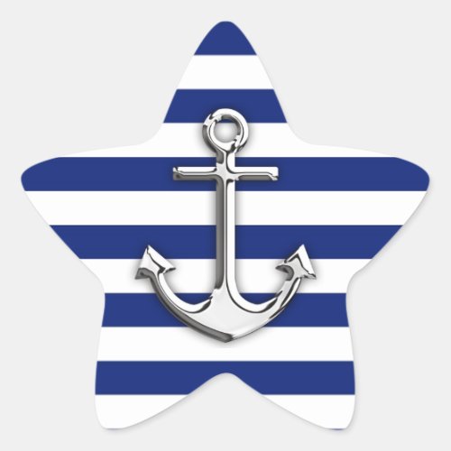 Silver Anchor on Navy Blue Stripes Star Sticker