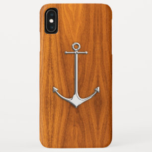 Silver Anchor on Teak Veneer Nautical Lifestyle iPhone XS Max Case