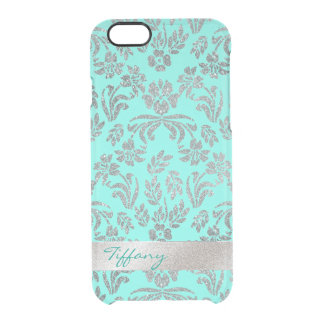 Silver and Aqua Floral Damask Clear iPhone 6 Case