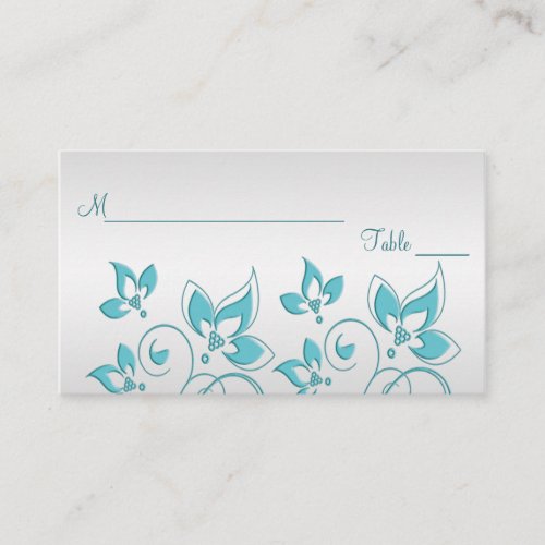 Silver and Aqua Floral Placecards Business Card Template