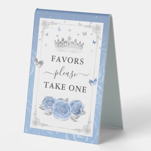 Silver and Baby Blue Roses Photo Template Favors  Table Tent Sign