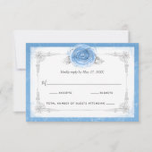 Silver and Bahama Blue Roses Elegant RSVP Card (Front)