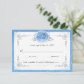 Silver and Bahama Blue Roses Elegant RSVP Card (Standing Front)