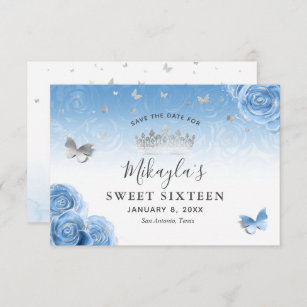 Silver and Bahama Blue Roses Elegant Save The Date