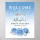 Silver and Bahama Blue Roses Welcome Party Poster | Zazzle