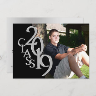 Silver and Black 2019 Photo Graduation Invitation