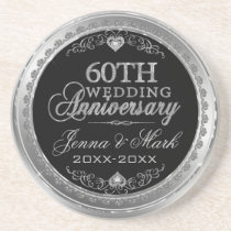 Silver And Black 60th Wedding Anniversary Coaster