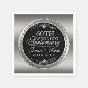 Silver And Black 60th Wedding Anniversary Paper Napkins