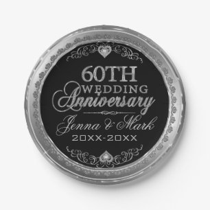 Silver And Black 60th Wedding Anniversary Paper Plates
