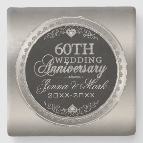 Silver And Black 60th Wedding Anniversary Stone Coaster