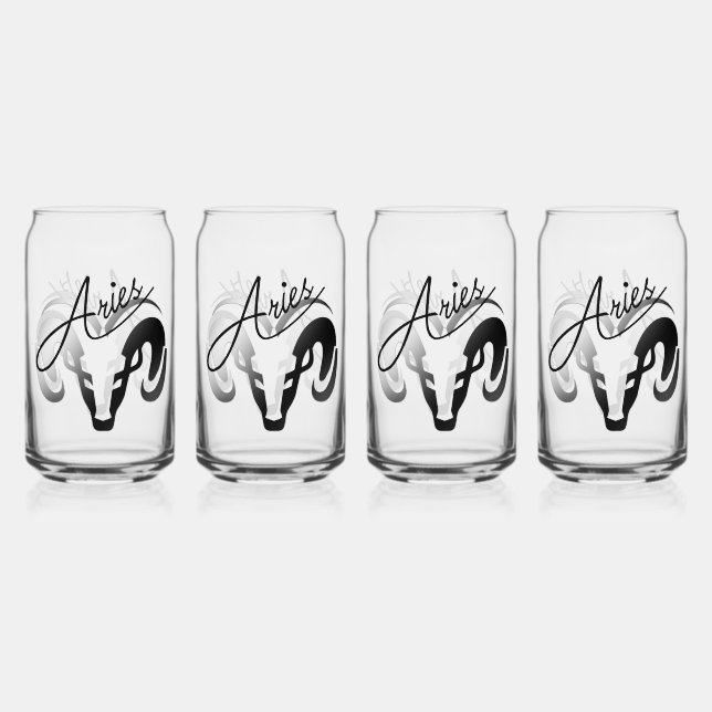 Silver and Black Aries the Ram Zodiac Can Glass (Back)