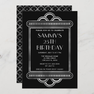 Silver and Black Art Deco Birthday Party Invitation