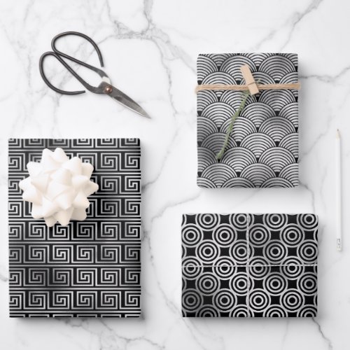Silver and Black Art Deco Patterns Wrapping Paper Sheets