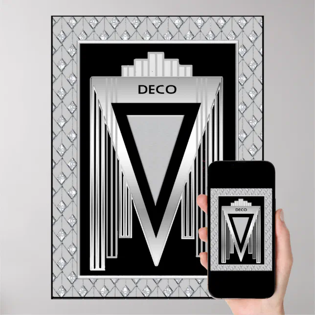 Silver and Black art Deco Poster | Zazzle