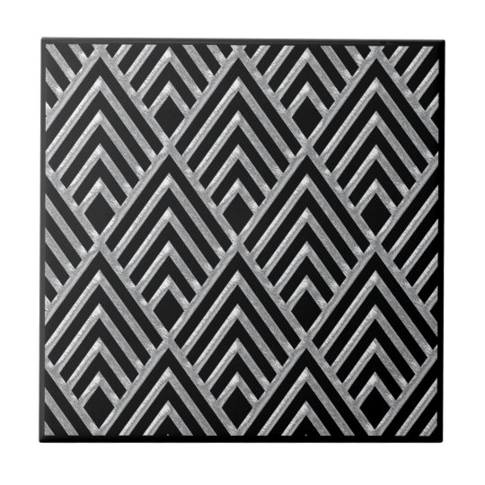 Silver And Black Art Deco Style Ceramic Ceramic Tile 