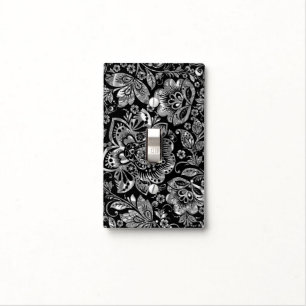 Silver And Black Baroque Floral Damasks Light Switch Cover
