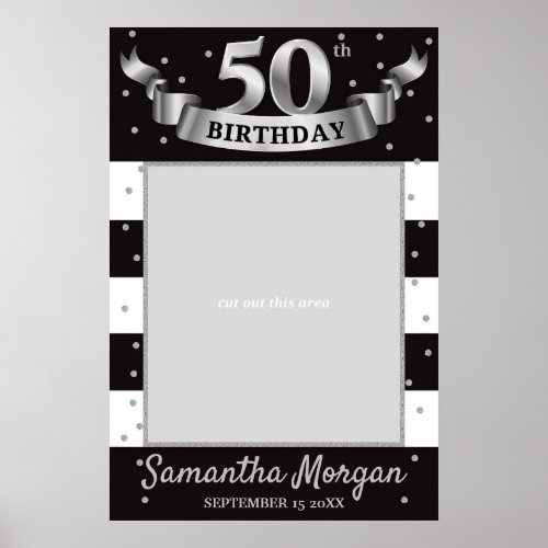 Silver and Black Birthday Photo Prop Frame Any Age Poster