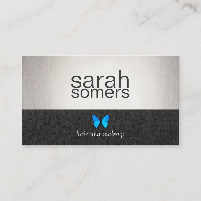 Silver and Black Blue Butterfly Salon and Spa Business Card (Front)
