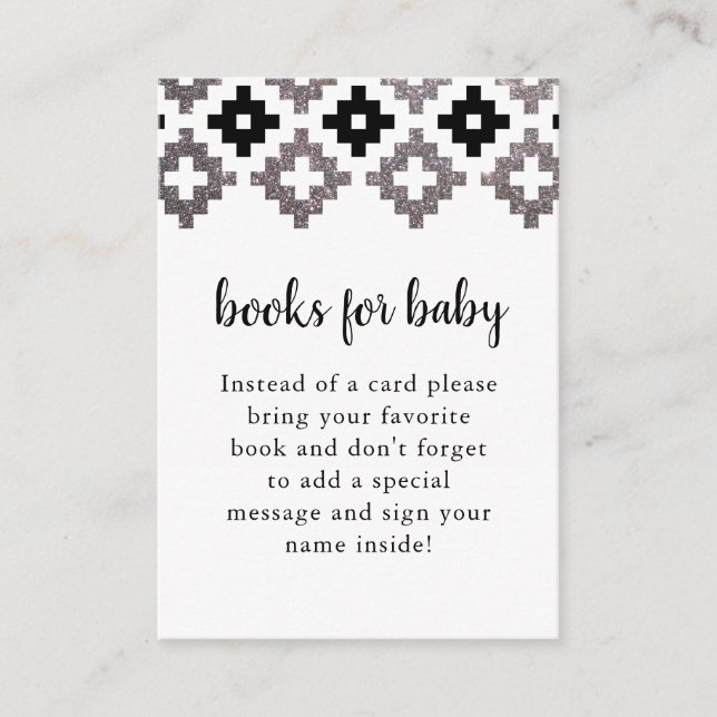 Silver and Black Boho Baby Shower Book Request Enclosure Card (Front)