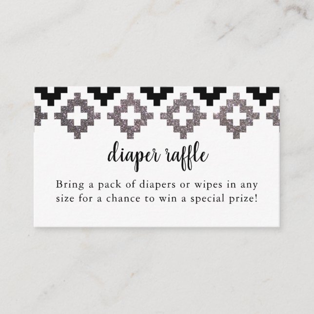 Silver and Black Boho Baby Shower Diaper Raffle Enclosure Card (Front)