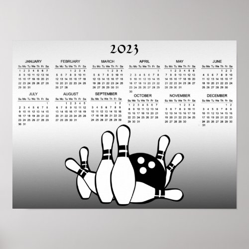 Silver and Black Bowling 2023 Calendar Poster