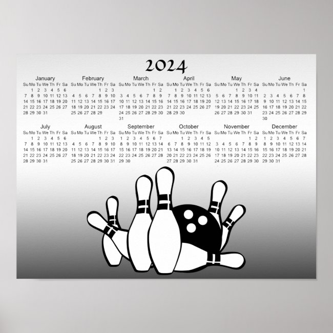 Silver and Black Bowling 2024 Calendar Poster