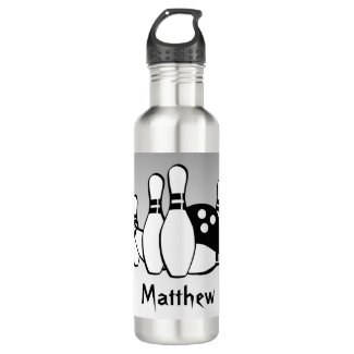 Silver and Black Bowling Water Bottle