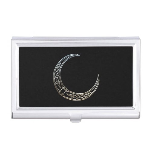 Silver And Black Celtic Crescent Moon Business Card Case