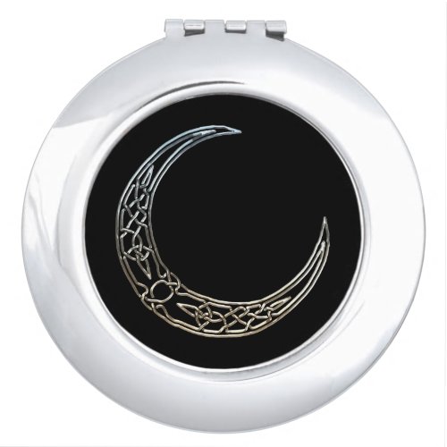 Silver And Black Celtic Crescent Moon Compact Mirror