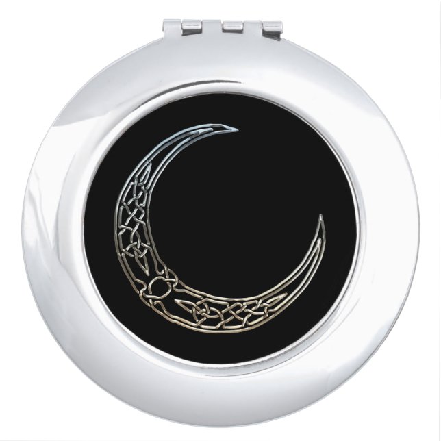 Silver And Black Celtic Crescent Moon Compact Mirror (Front)