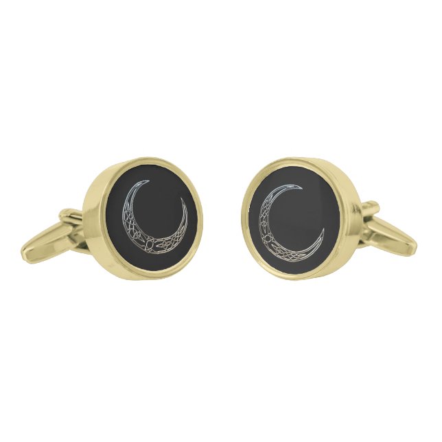 Silver And Black Celtic Crescent Moon Cufflinks (Angled)