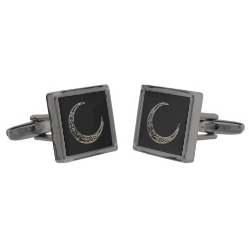Silver And Black Celtic Crescent Moon Cufflinks