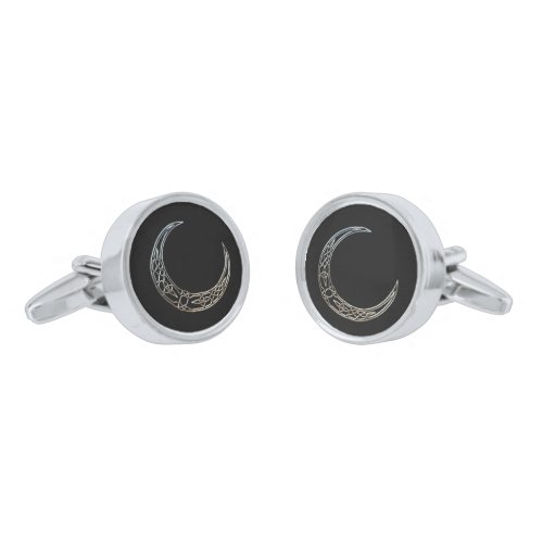 Silver And Black Celtic Crescent Moon Cufflinks