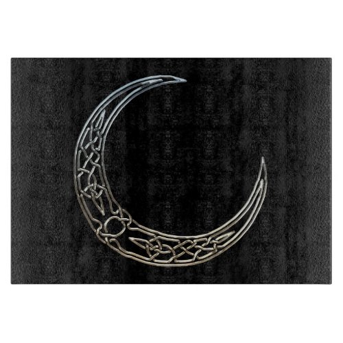Silver And Black Celtic Crescent Moon Cutting Board