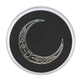 Silver And Black Celtic Crescent Moon Finish Lapel Pin