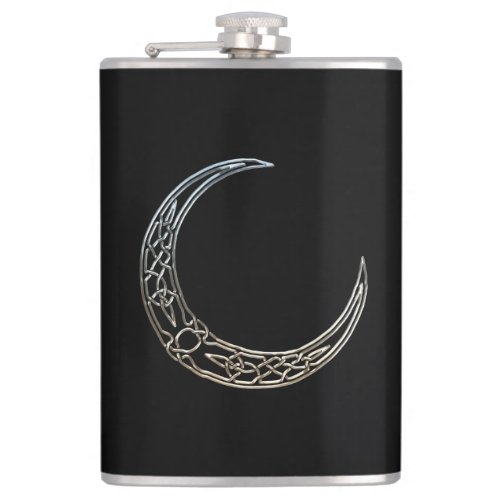 Silver And Black Celtic Crescent Moon Flask