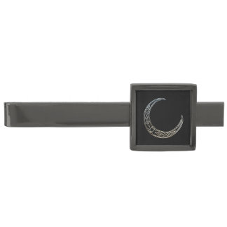 Silver And Black Celtic Crescent Moon Gunmetal Finish Tie Bar
