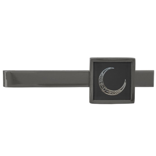 Silver And Black Celtic Crescent Moon Gunmetal Finish Tie Bar (Front)