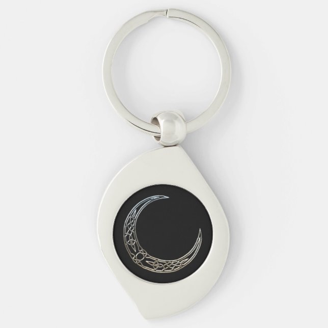 Silver And Black Celtic Crescent Moon Keychain (Front)