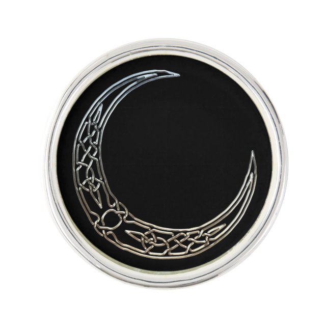 Silver And Black Celtic Crescent Moon Lapel Pin (Front)