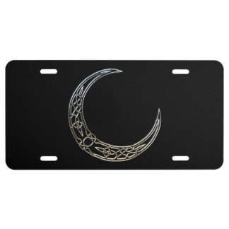 Silver And Black Celtic Crescent Moon License Plate