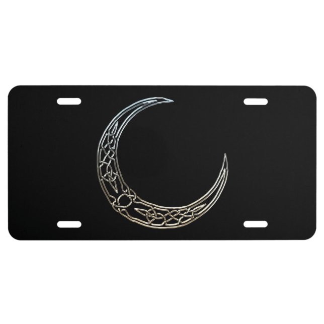 Silver And Black Celtic Crescent Moon License Plate (Front)