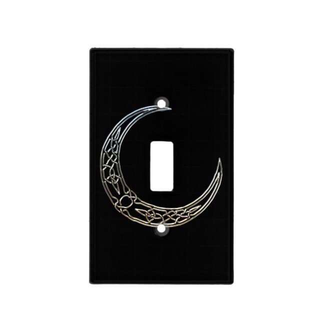 Silver And Black Celtic Crescent Moon Light Switch Cover (Front)